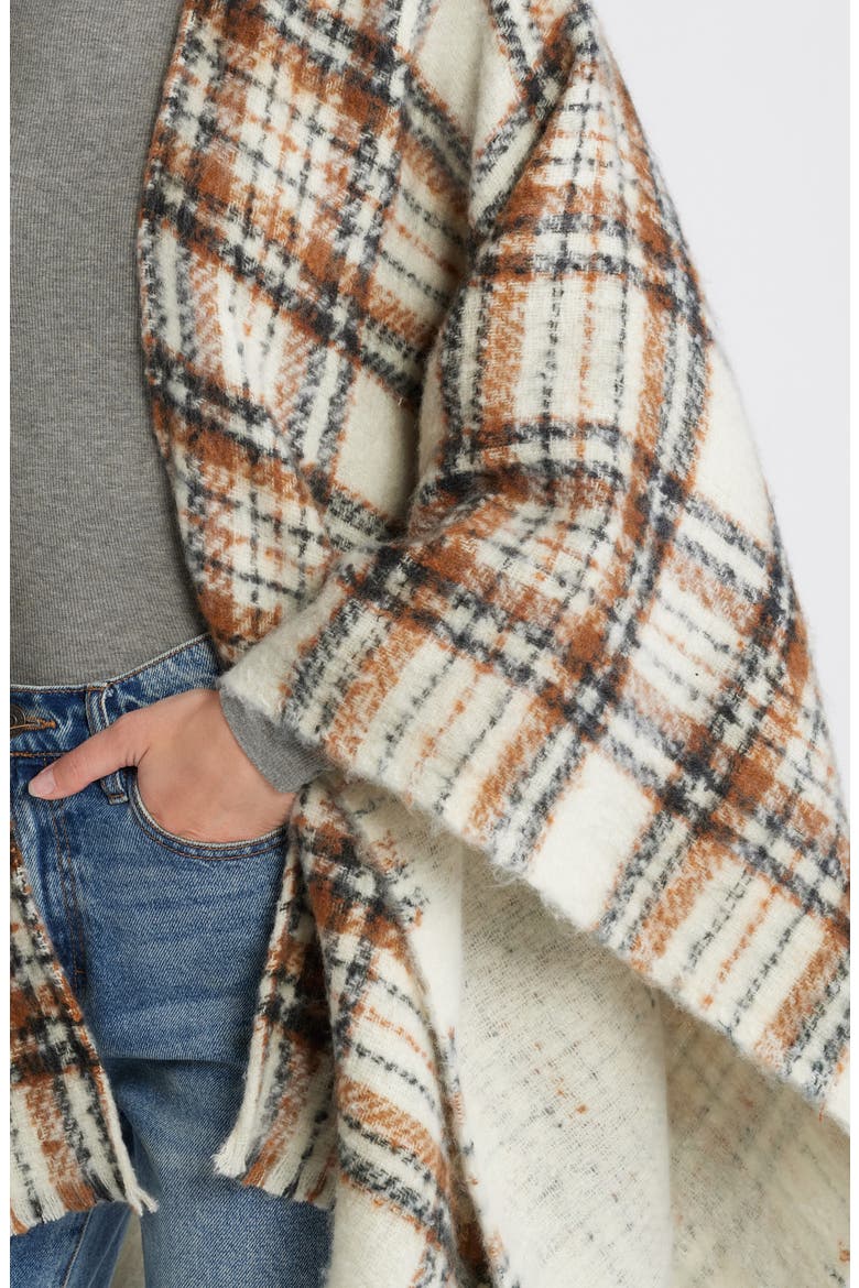 Plaid Fringed Ruana, Alternate, color, BROWN PLAID COMBO