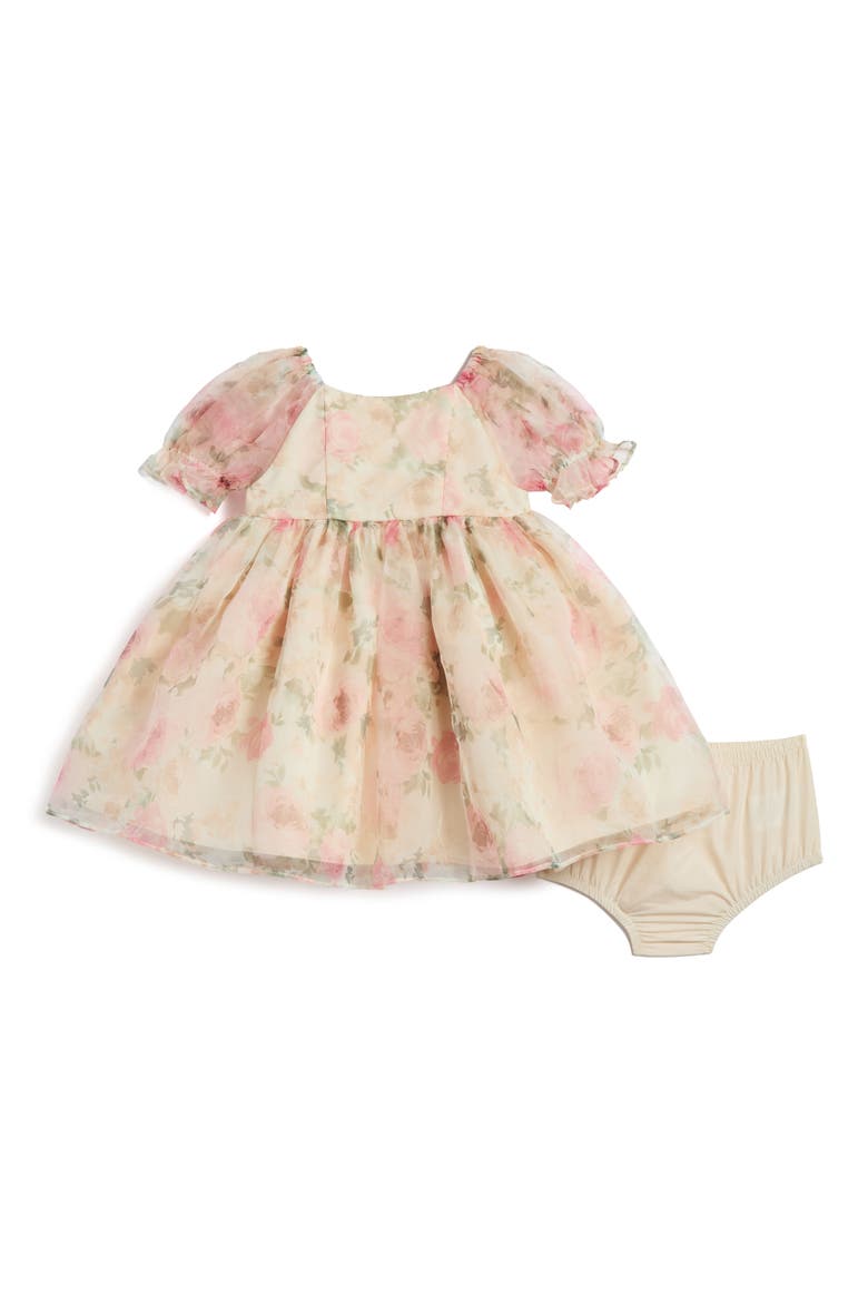 Emilia Floral Organza Dress & Bloomers Set, Main, color, IVORY
