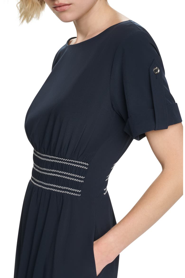 Commuter Solid Short Sleeve Dress, Alternate, color, INDIGO