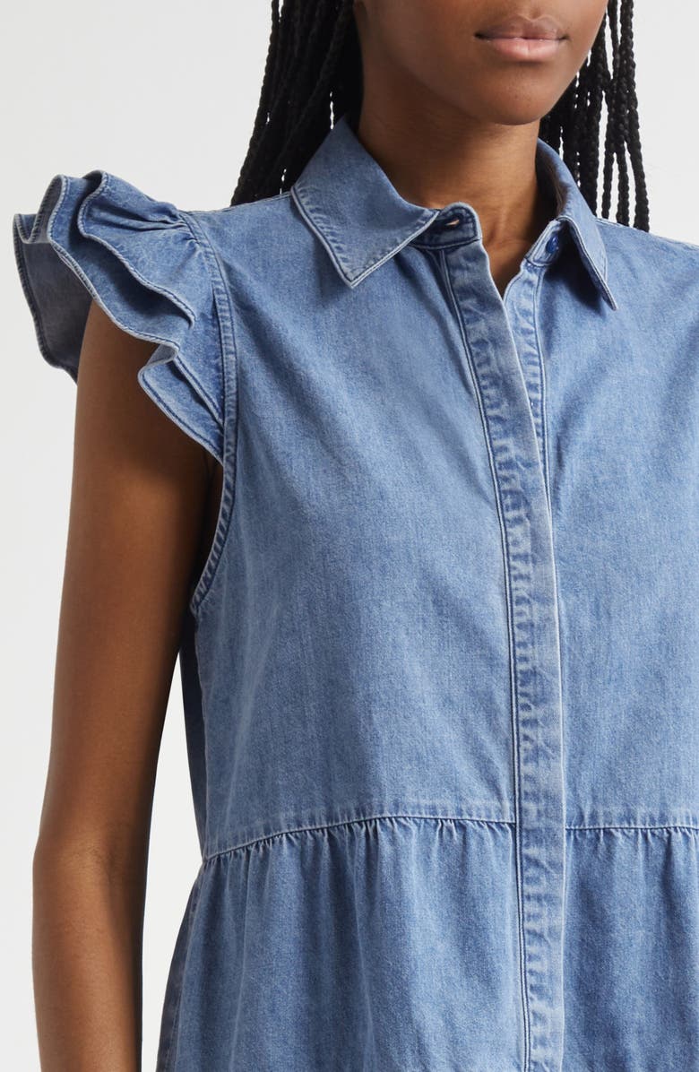 Alice + Olivia Jem Tiered Denim Minidress, Alternate, color, Light Chambray