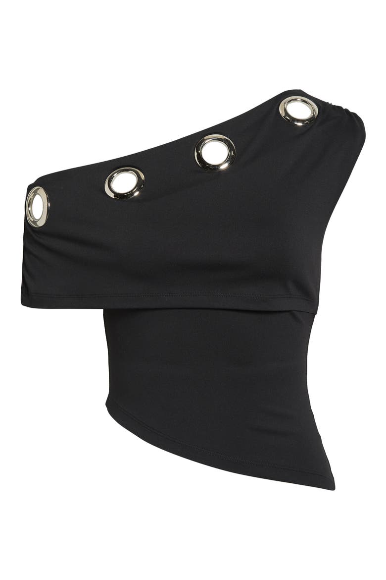 Noteworthy Grommet One-Shoulder Asymmetric Top, Alternate, color, BLACK