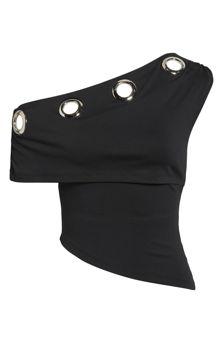 Princess Polly Noteworthy Grommet One-Shoulder Asymmetric Top, Alternate, color, Black