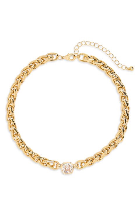 Cubic Zirconia Statement Collar Necklace.