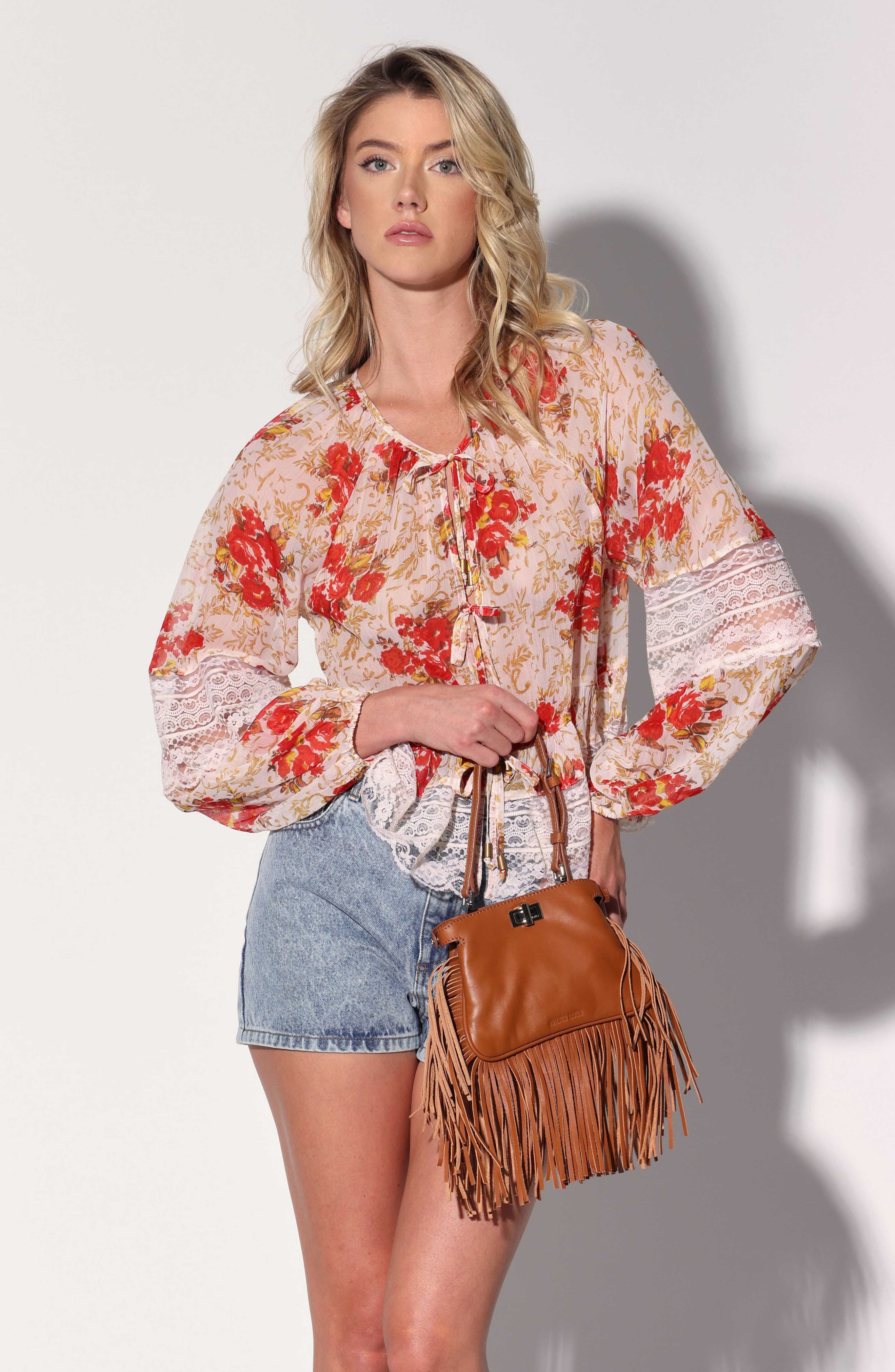Walter Baker Mini Bailey Fringe Satchel, Alternate, color, Almond