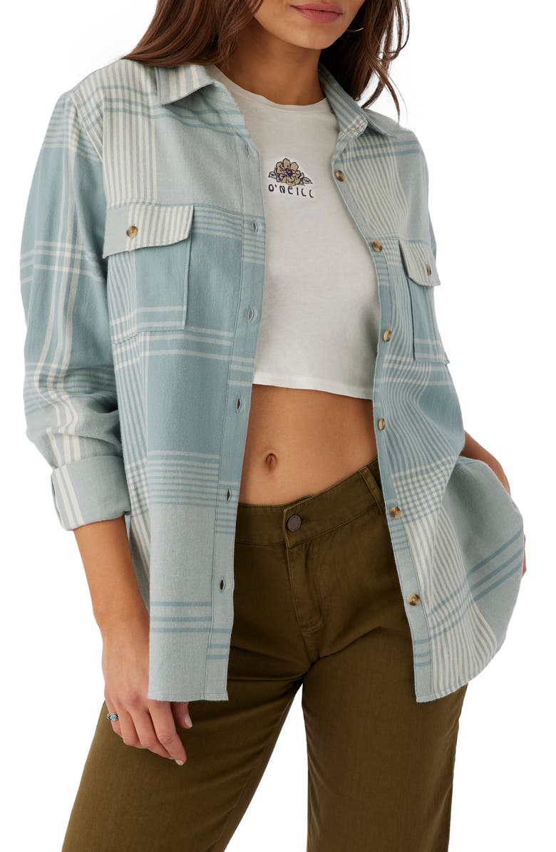 O'Neill Brooks Oversize Flannel Button-Up Shirt, Alternate, color, Silver Blue