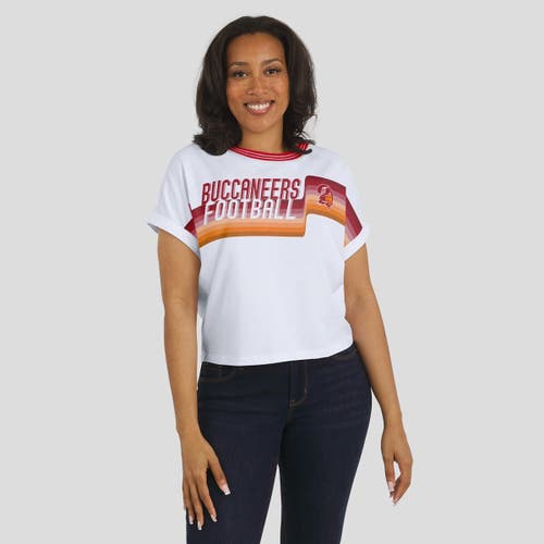 Wear By Erin Andrews White Tampa Bay Buccaneers Cropped Center Stripe Dolman T-shirt In White