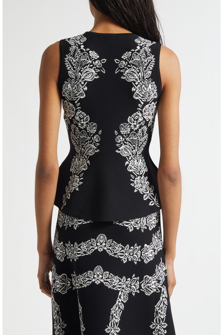 Vanna Floral Jacquard Peplum Tank, Alternate, color, NOIR