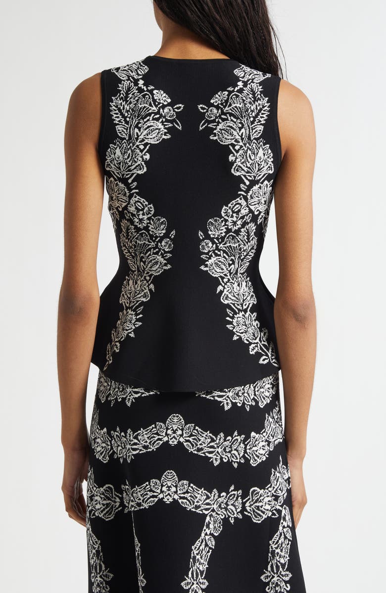 Ulla Johnson Vanna Floral Jacquard Peplum Tank, Alternate, color, Noir