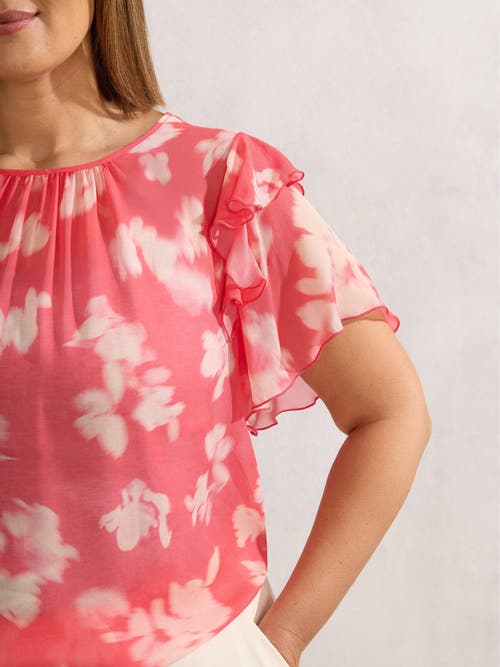 Live Unlimited Floral Print Ruffle Overlay Blouse In Red
