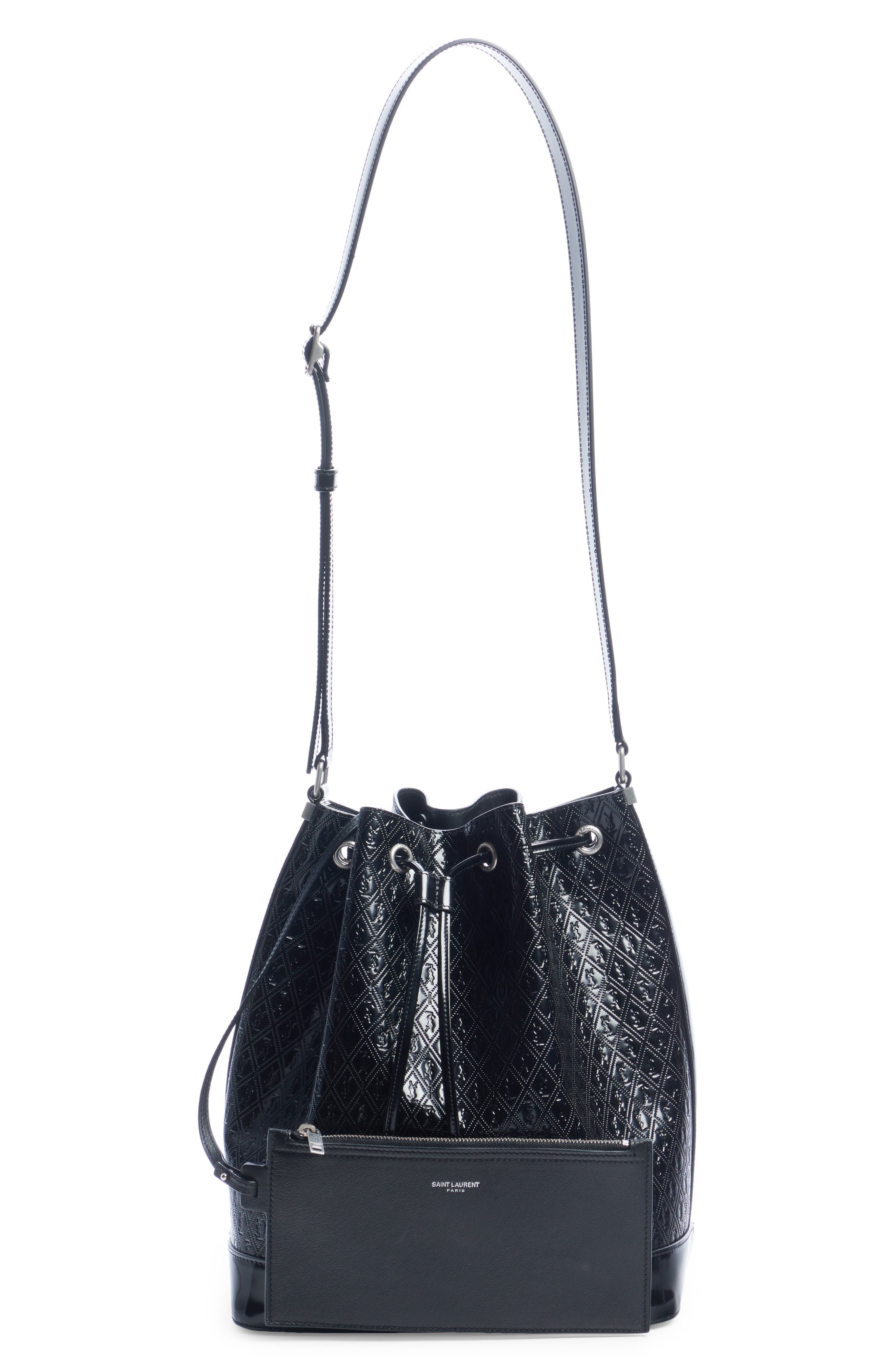 Le Monogramme Logo Embossed Patent Leather Bucket Bag (Women