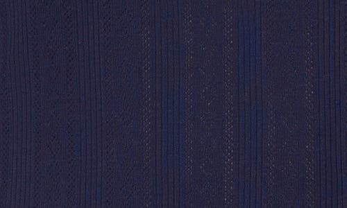 Cece Pointelle Stitch Scalloped Cuff Cotton Blend Top In Classic Navy