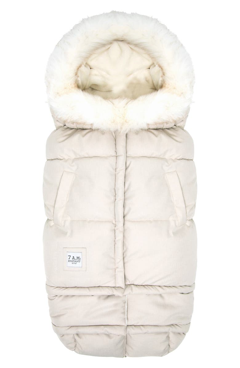 7 A.M. Enfant Blanket '212 evolution<sup>®</sup>' Extendable Stroller & Car Seat Footmuff with Faux Fur Trim, Main, color, Beige Heather White Fur