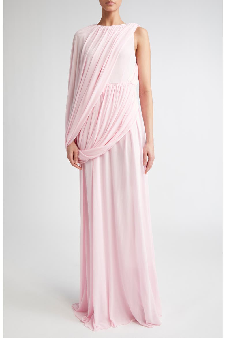Draped One-Shoulder Gown, Main, color, PALE ROSE