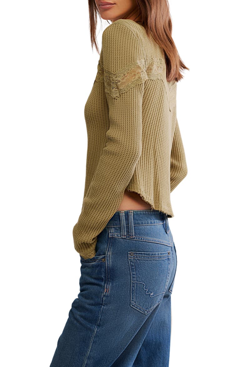 Let's Party Lace Trim Cotton Waffle Cardigan, Alternate, color, GOTHIC OLIVE