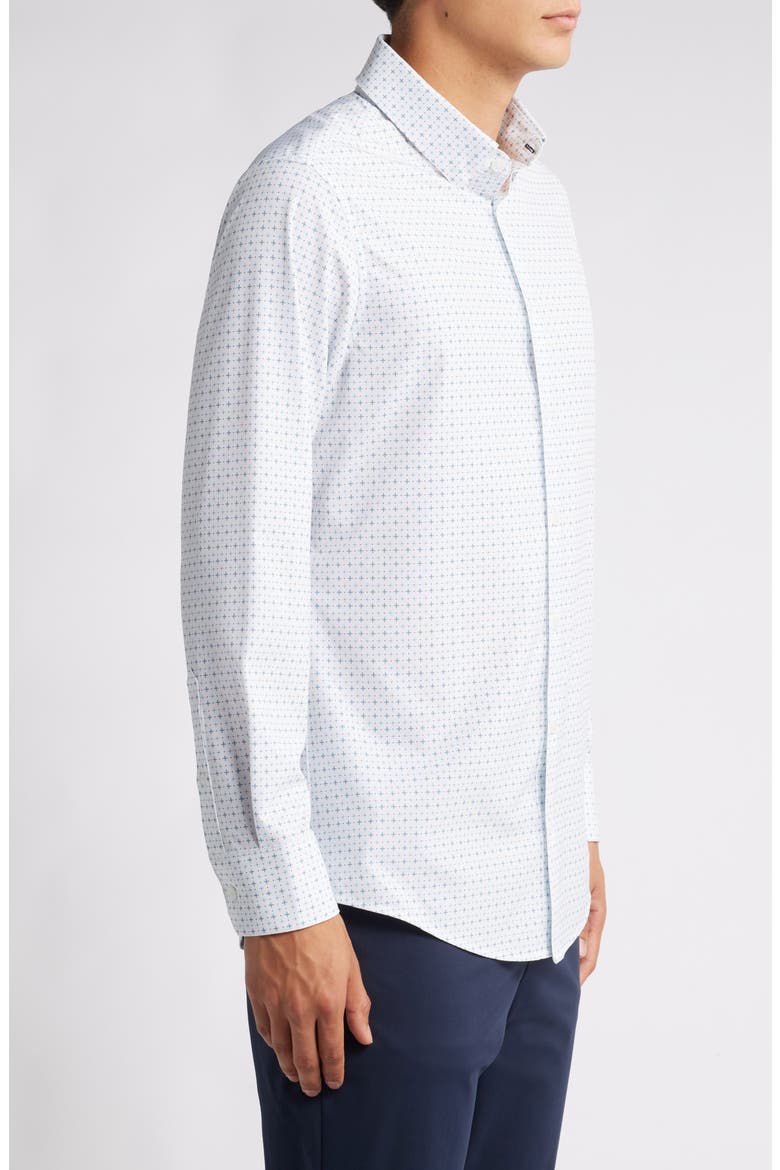 Leeward Trim Fit Print Performance Button-Up Shirt, Alternate, color, WHITE HATCH MARK