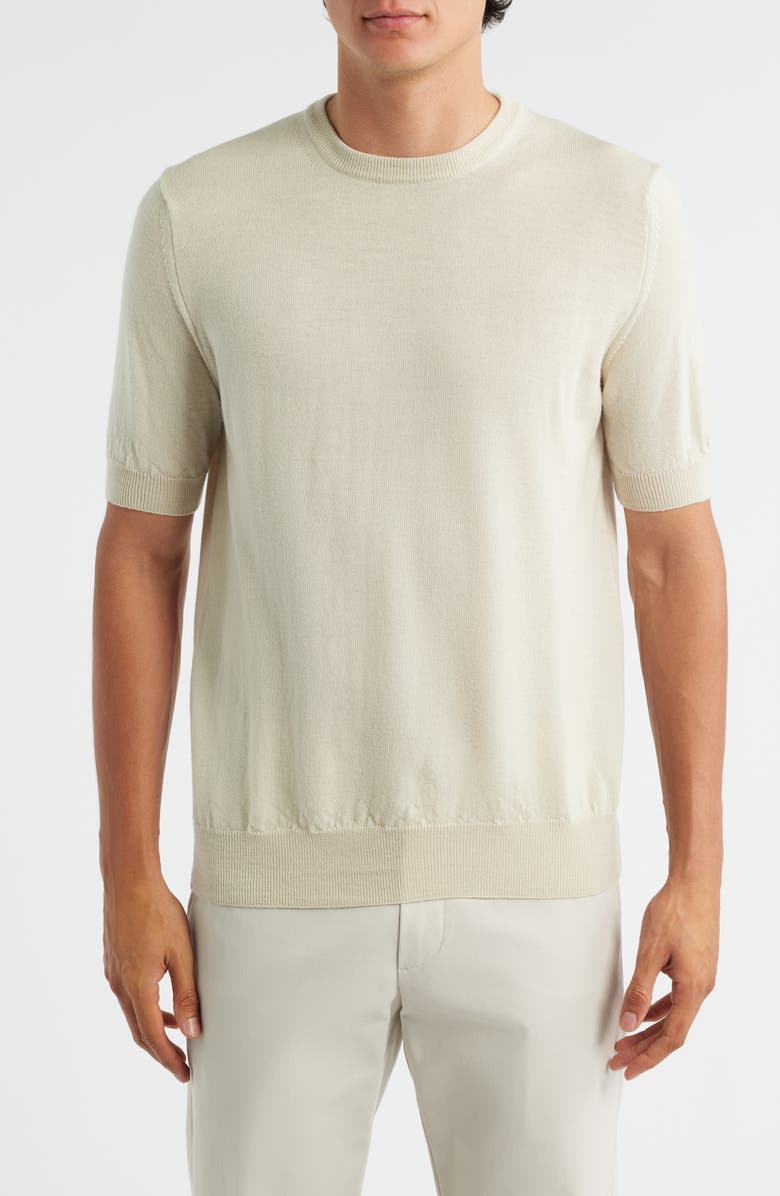 Aurélien Cashwool<sup>®</sup> Short Sleeve Crewneck Sweater, Main, color, Light Beige