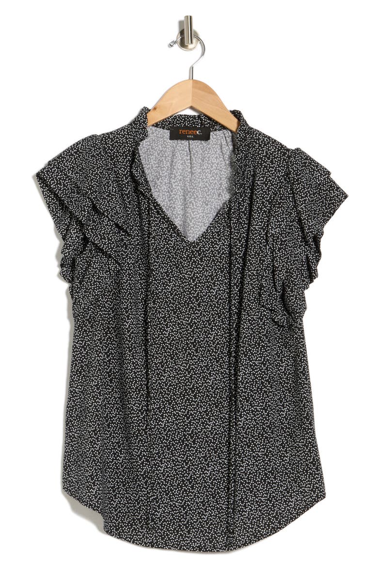 Ruffle Sleeve Top, Alternate, color, BLACK