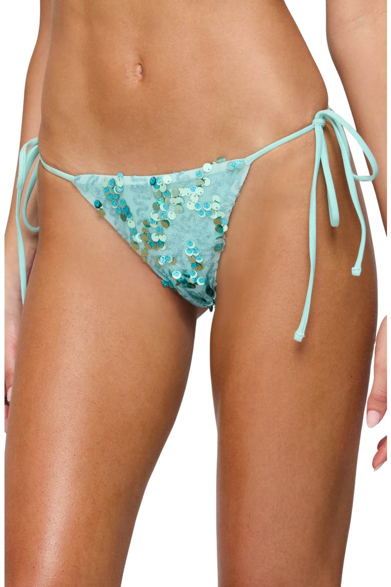 Mirabella Sequin String Bikini Bottoms, Alternate, color, TURQUOISE