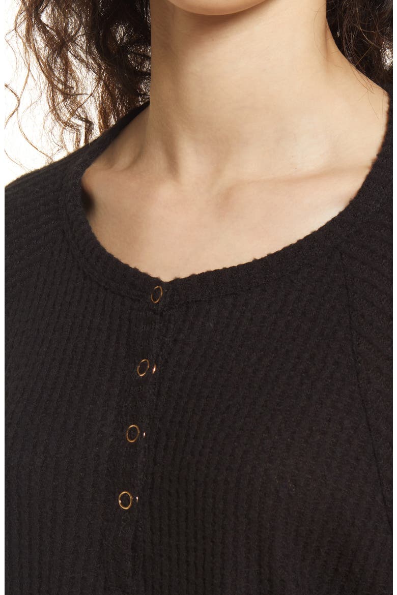 Women's Oversize Snap Front Henley Top, Alternate, color, BLACK