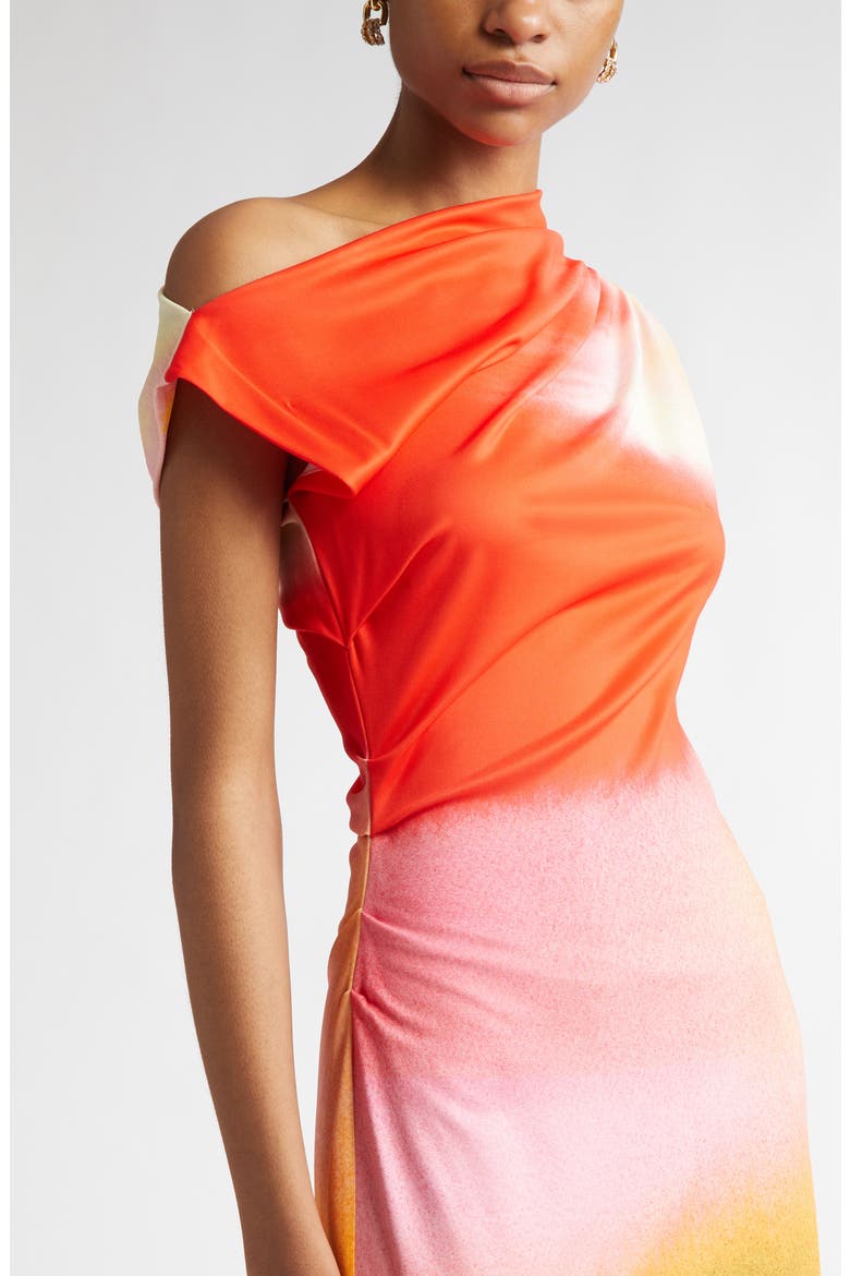 Abstract Watercolor One Shoulder Jersey Midi Dress, Alternate, color, VERMILLION MULT