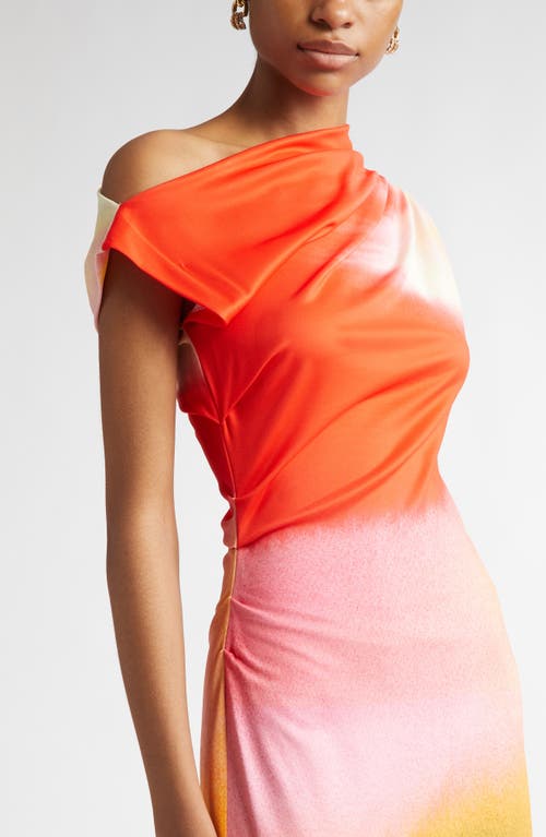 Oscar De La Renta Abstract Watercolor One Shoulder Jersey Midi Dress In Multi