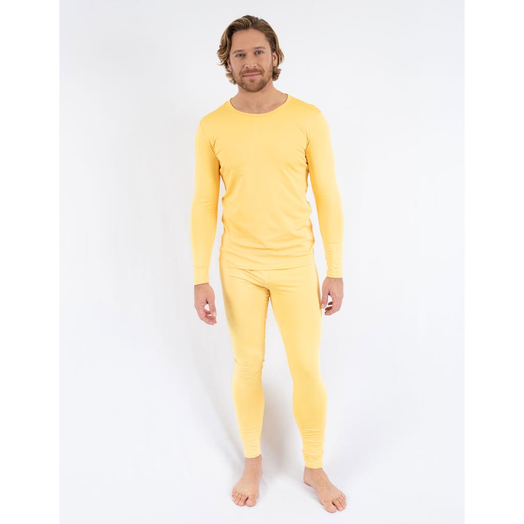 Leveret Solid Thermal Pajama Set In Yellow