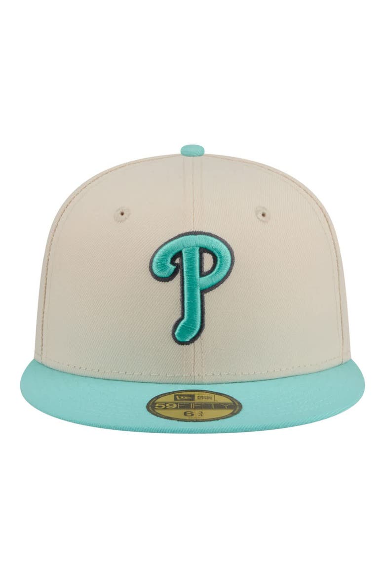 Men's New Era Light Beige/Turquoise Philadelphia Phillies Two-Tone Color Pack 59FIFTY Fitted Hat, Alternate, color, Light Beige