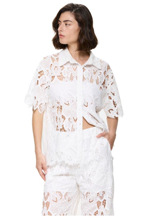 Guipure Lace Short Sleeve Button Down Shirt Cover-Up