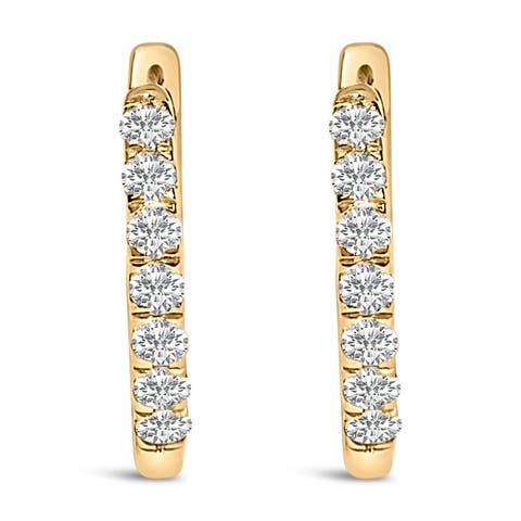10K Gold 1/4 Cttw Diamond Double Sided Huggie Hoop Earrings