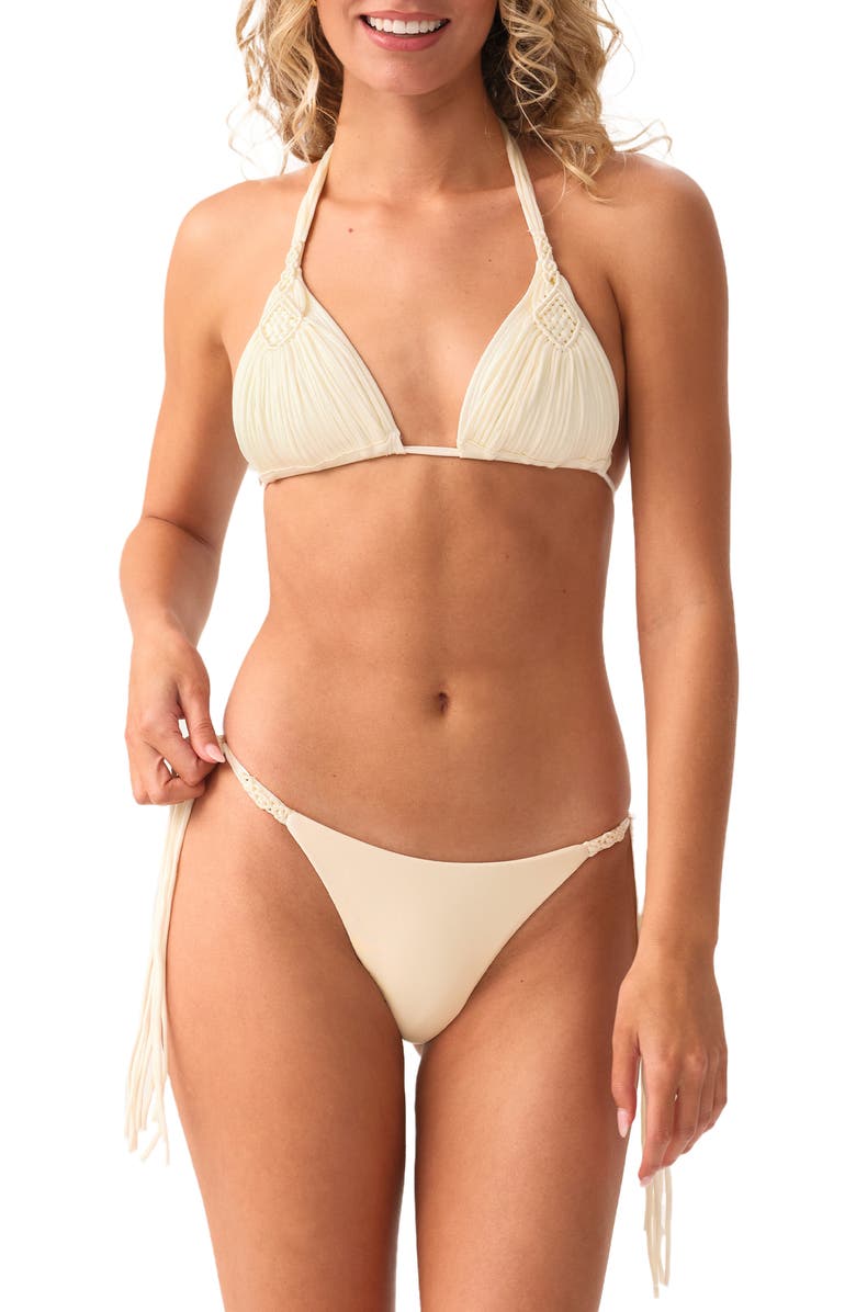 PQ SWIM Mila Side Tie Bikini Bottoms, Alternate, color, Cream