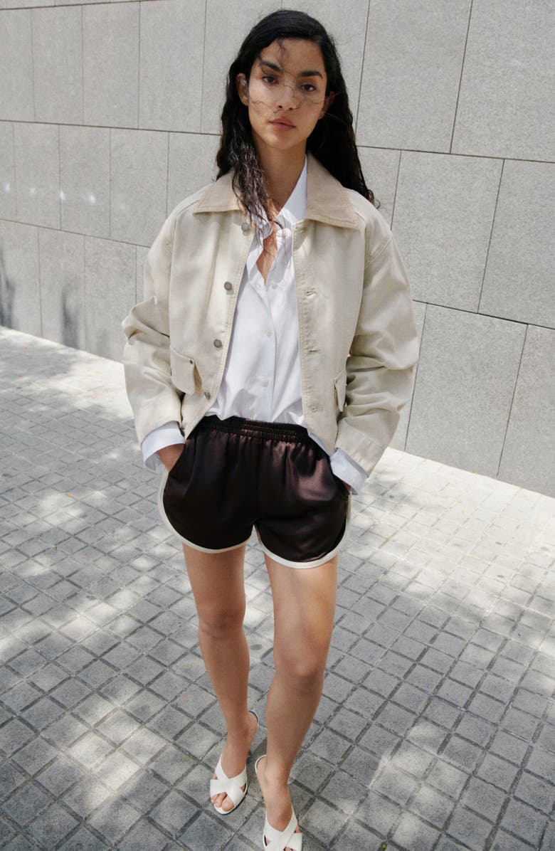 MANGO Stripe Shorts, Alternate, color, Plum