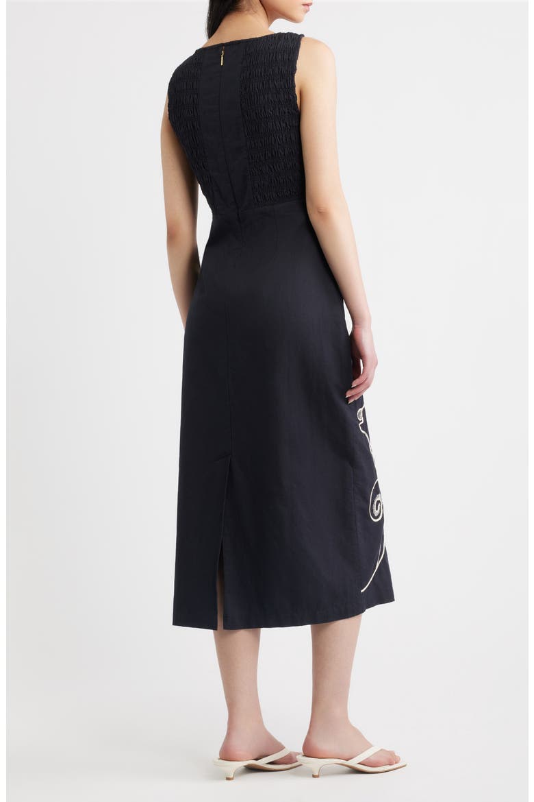 Ruxandra Embroidered Midi Dress, Alternate, color, BLACK