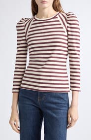 Veronica Beard Delano Directional Stripe Stretch Cotton Top