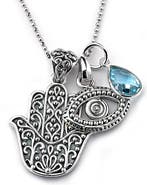 SAMUEL B. Sterling Silver Hamsa, Evil Eye & Blue Topaz Charm Necklace