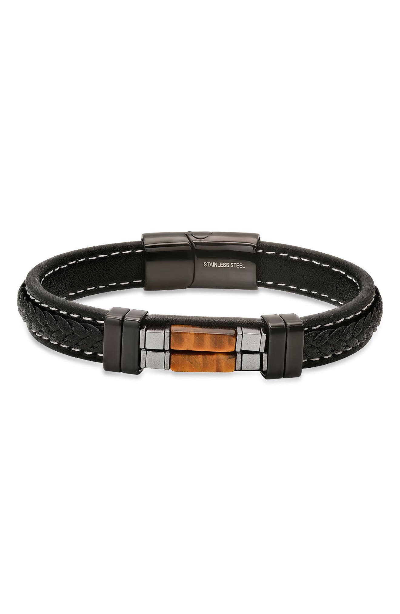 HMY JEWELRY Men's Black Braided Leather Bracelet