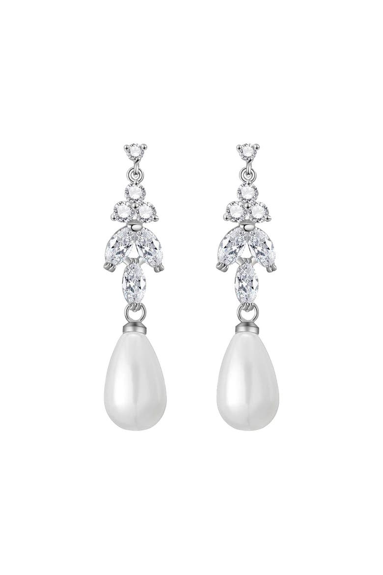 Leo Pearl and Crystal Drop Earrings, Main, color, Silver