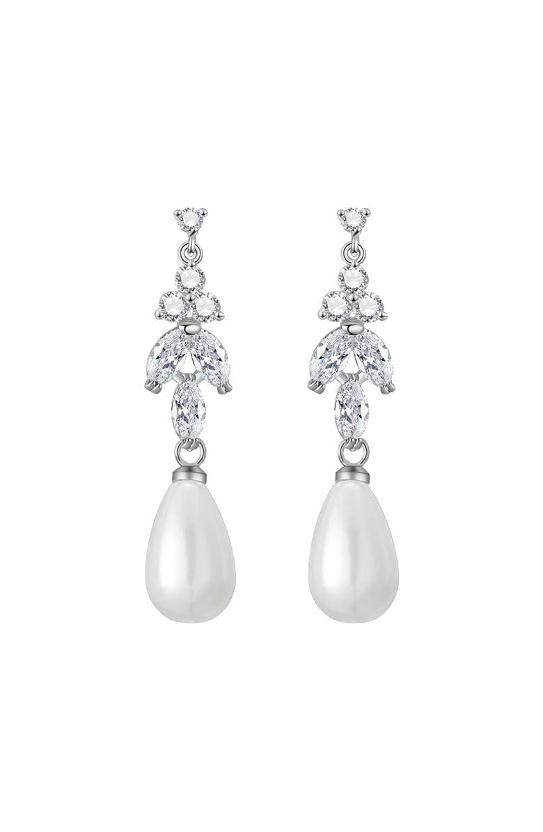 Untamed Petals Leo Pearl and Crystal Drop Earrings, Main, color, Silver