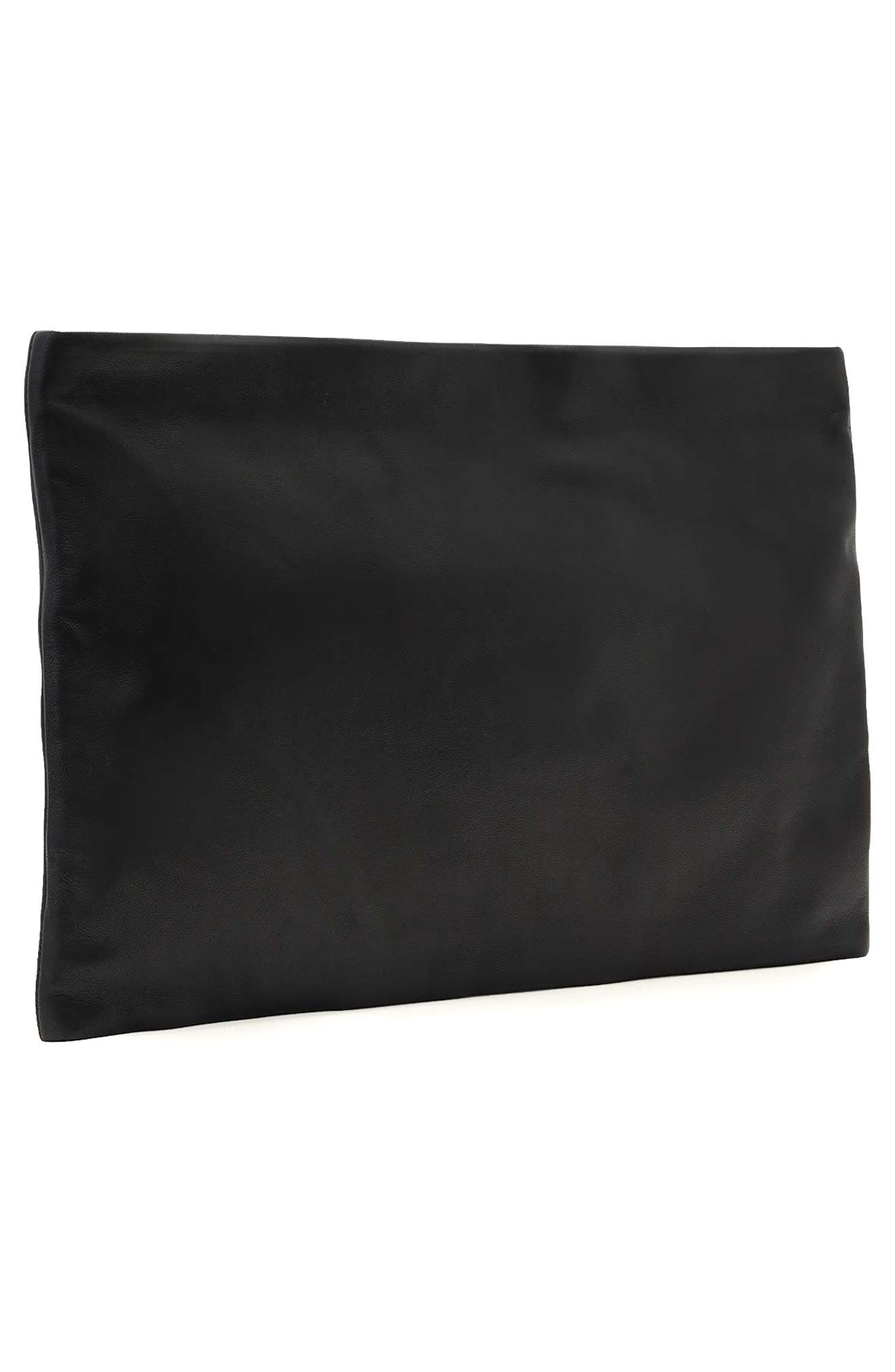 AllSaints Large Bettina Leather Clutch, Alternate, color, Black