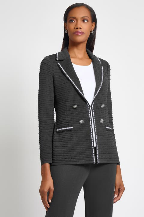 Tailored Fit Contrast Trim Textured Knit Jacket