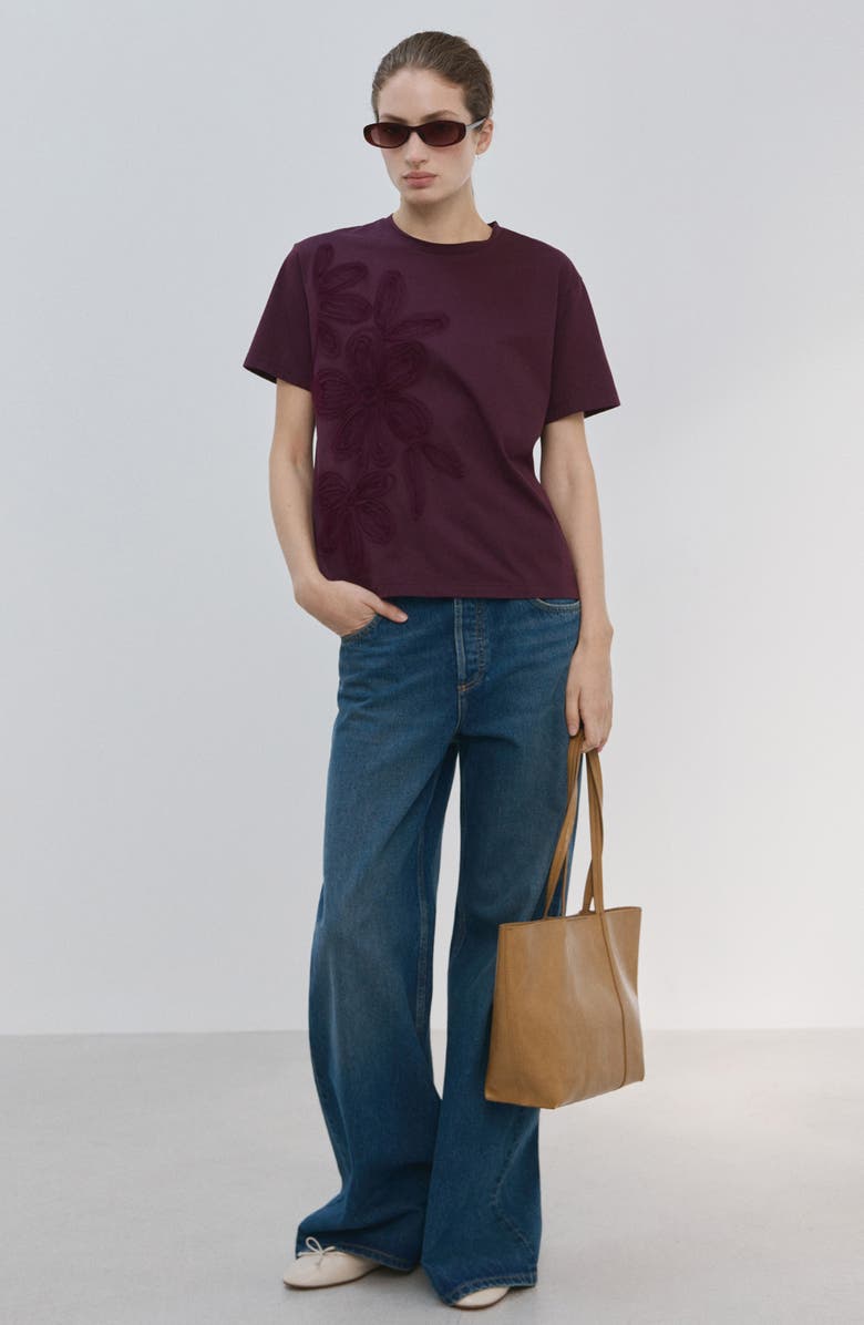 MANGO Floral Embroidered Cotton T-Shirt, Alternate, color, Wine