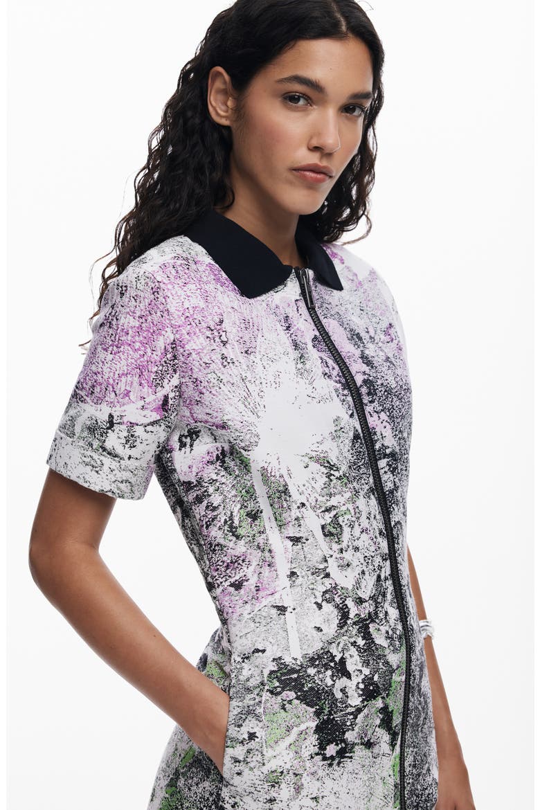 Mixed Print Zip Front Dress, Alternate, color, MEDIUM GRAY