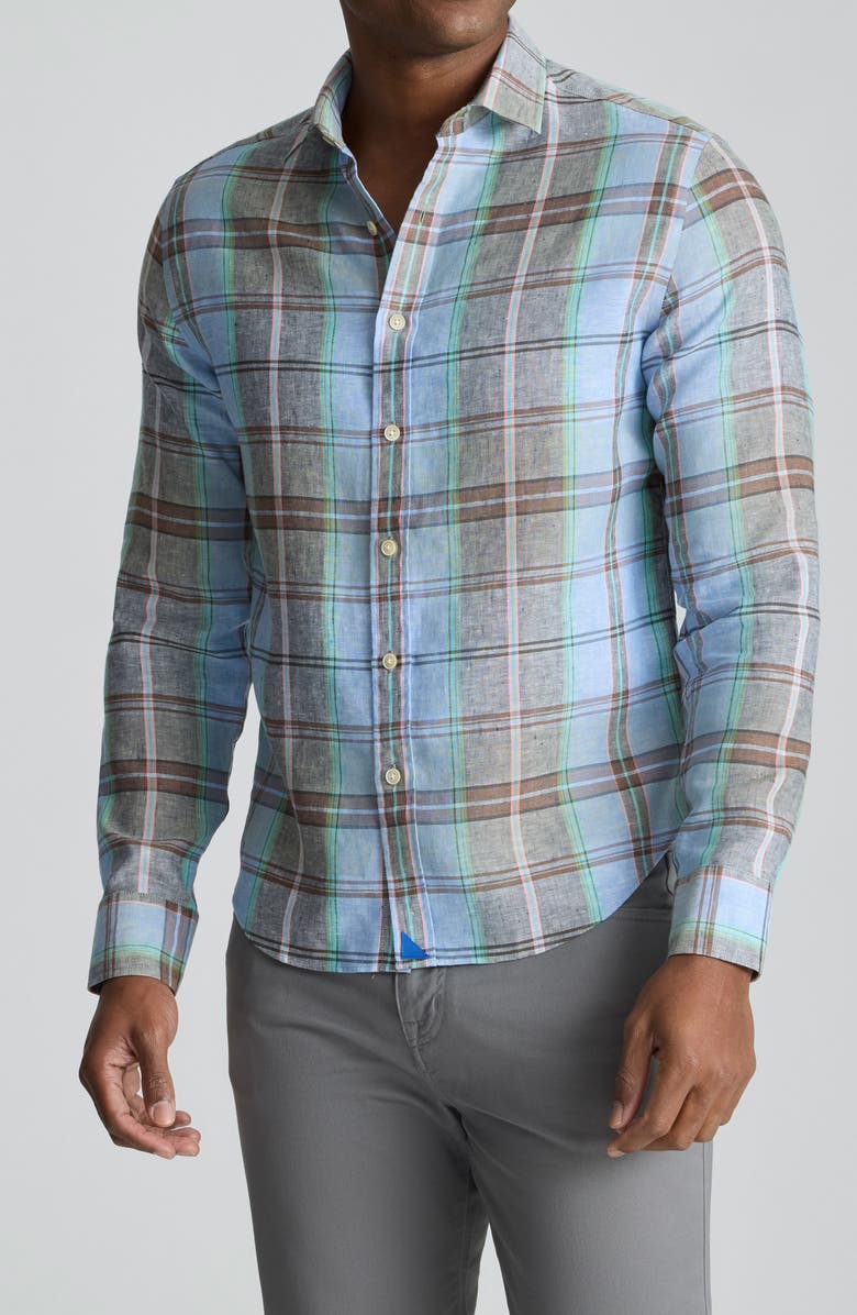 UNTUCKit Plaid Wrinkle Resistant Linen Button-Up Shirt, Main, color, Blue