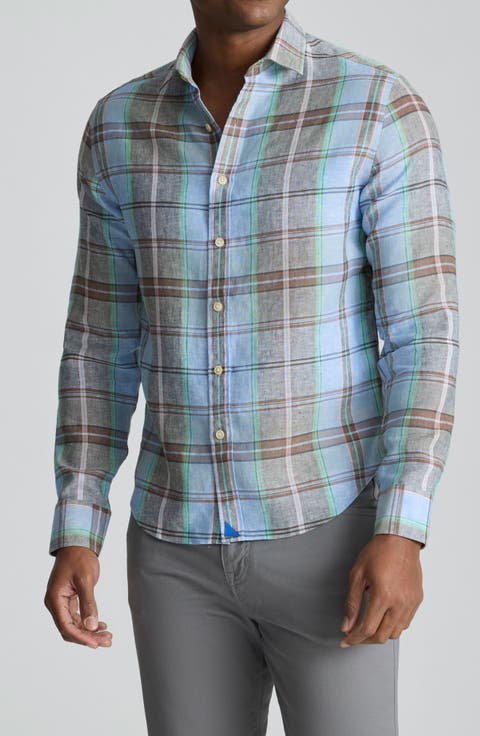 Plaid Wrinkle Resistant Linen Button-Up Shirt