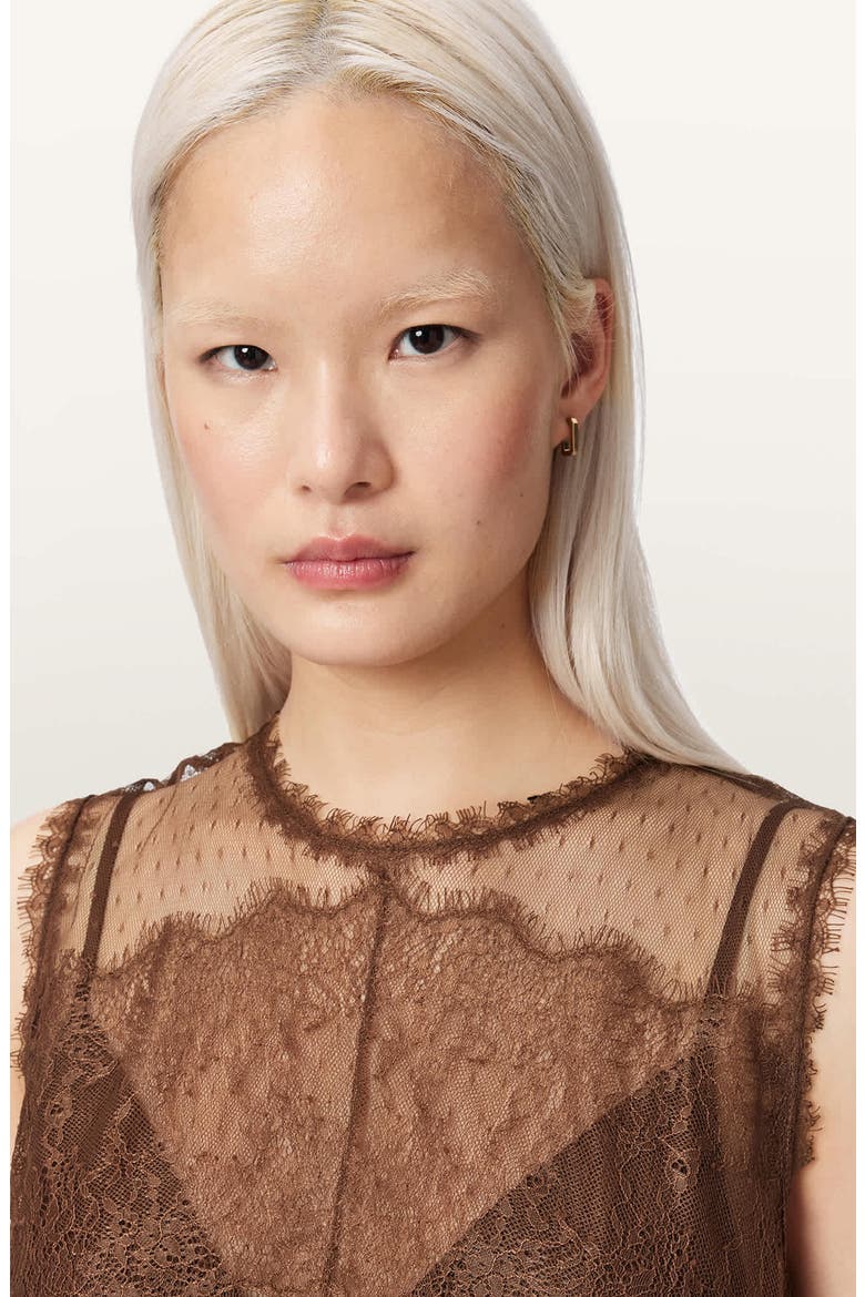 Clara Mixed Lace Sleeveless Top, Alternate, color, BITTER BROWN