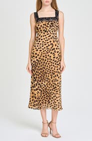 WAYF Gabrielle Lace Trim Midi Dress