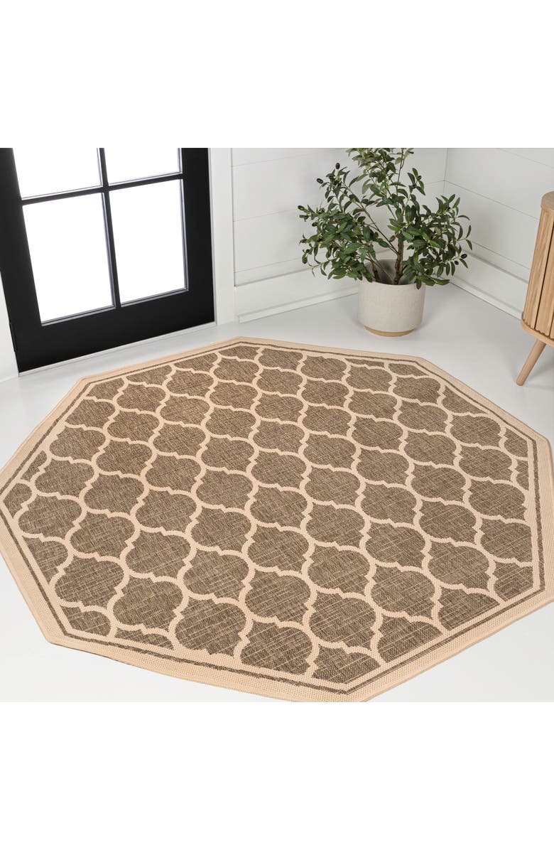 JONATHAN Y Trebol Moroccan Trellis Textured Weave Octagon Indoor/Outdoor Area Rug, Alternate, color, Brown/Beige