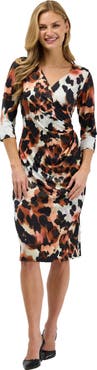 24seven Comfort Apparel Essential Womens Wrap Three-Quarter Sleeves and Knee Length Dress