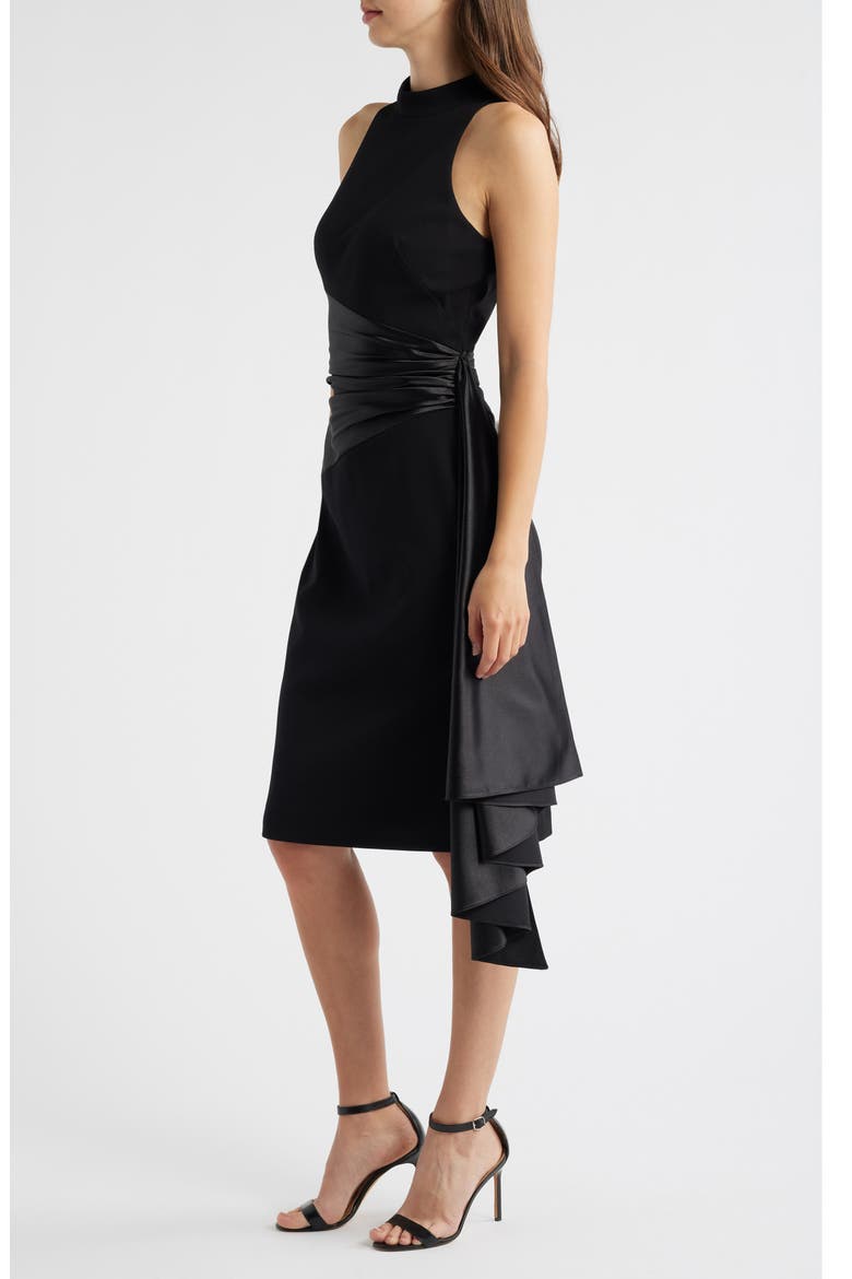 Mixed Media High Neck Cocktail Sheath Dress, Alternate, color, BLACK