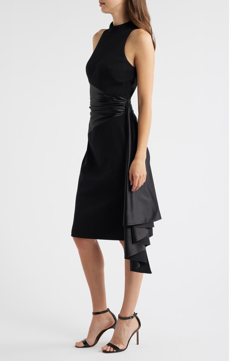 Eliza J Mixed Media High Neck Cocktail Sheath Dress, Alternate, color, Black