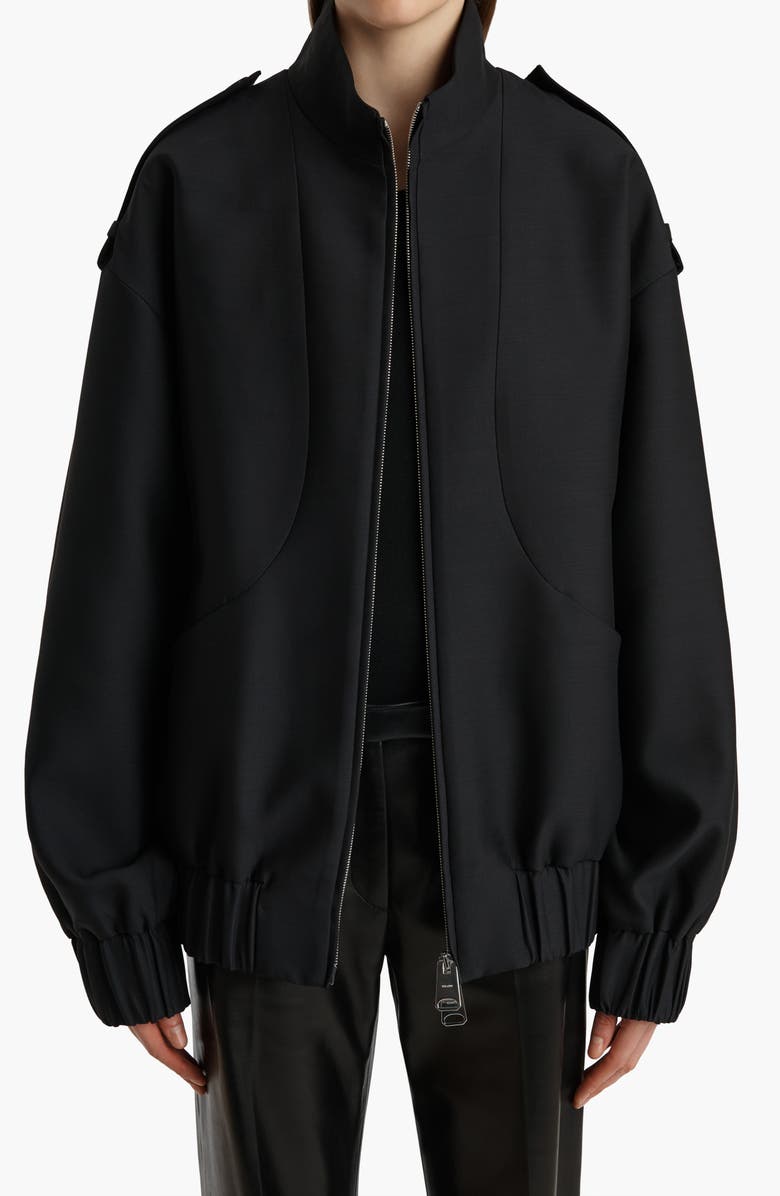 Khaite Sigi Wool & Silk Bomber Jacket, Main, color, Black